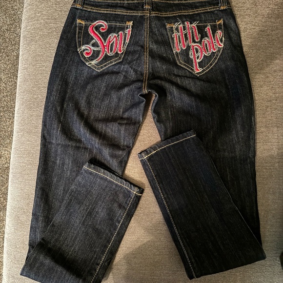 VINTAGE Y2K SOUTHPOLE DARK DENIM EMBROIDERED JEANS - Picture 5 of 8